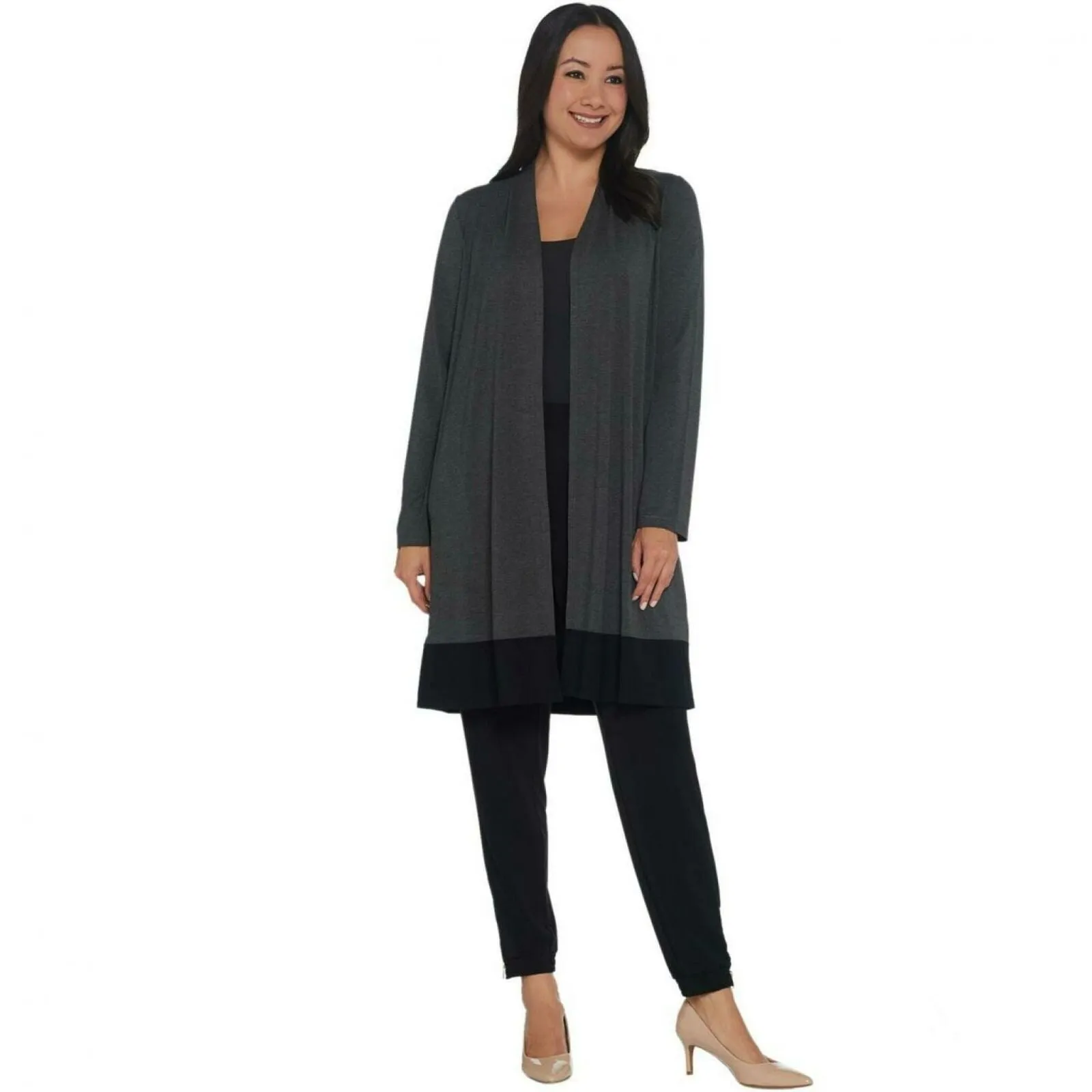 Dennis Basso Women's Colorblocked Soft Touch Cardigan Charcoal/ Black Large