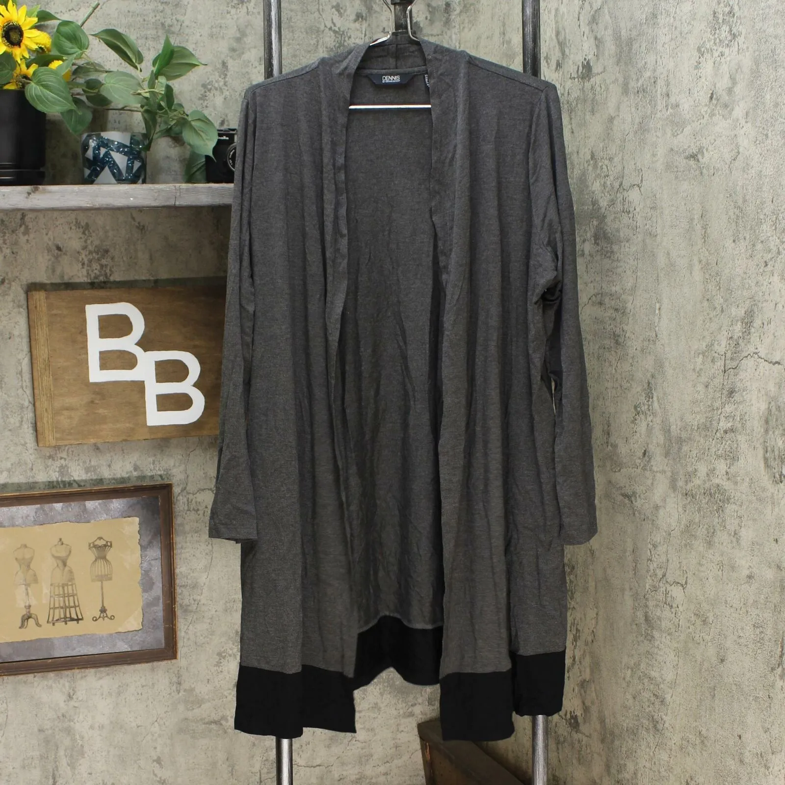 Dennis Basso Women's Colorblocked Soft Touch Cardigan Charcoal/ Black Large