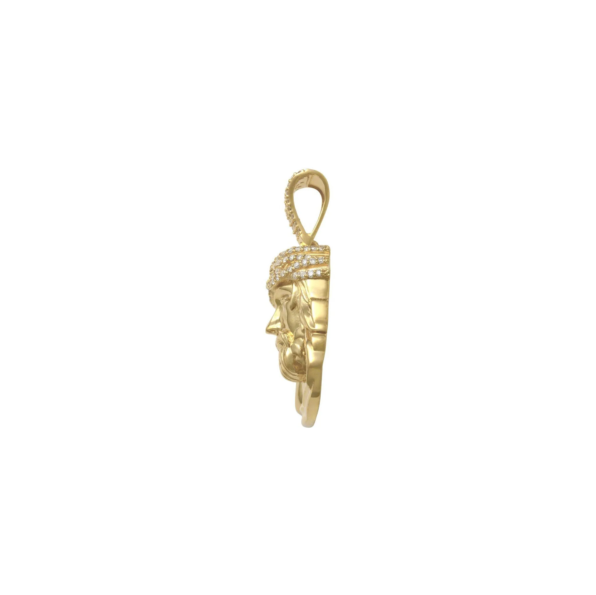 Diamond Crown Jesus Head Pendant (14K)