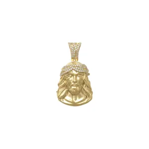 Diamond Crown Jesus Head Pendant (14K)