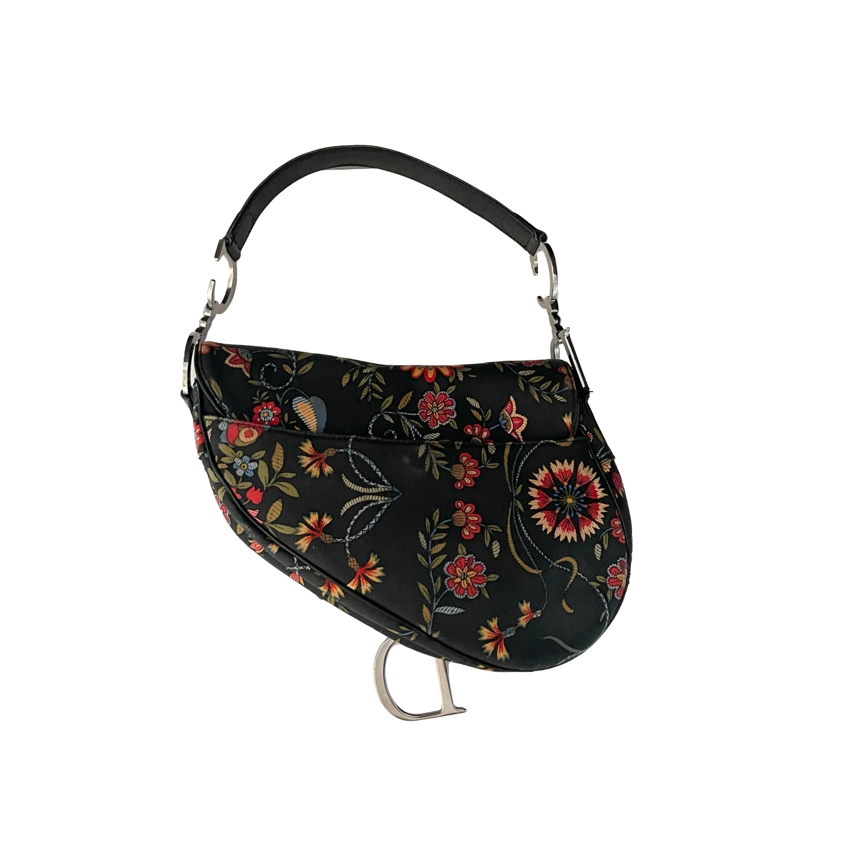 Dior Black Floral Saddle Bag