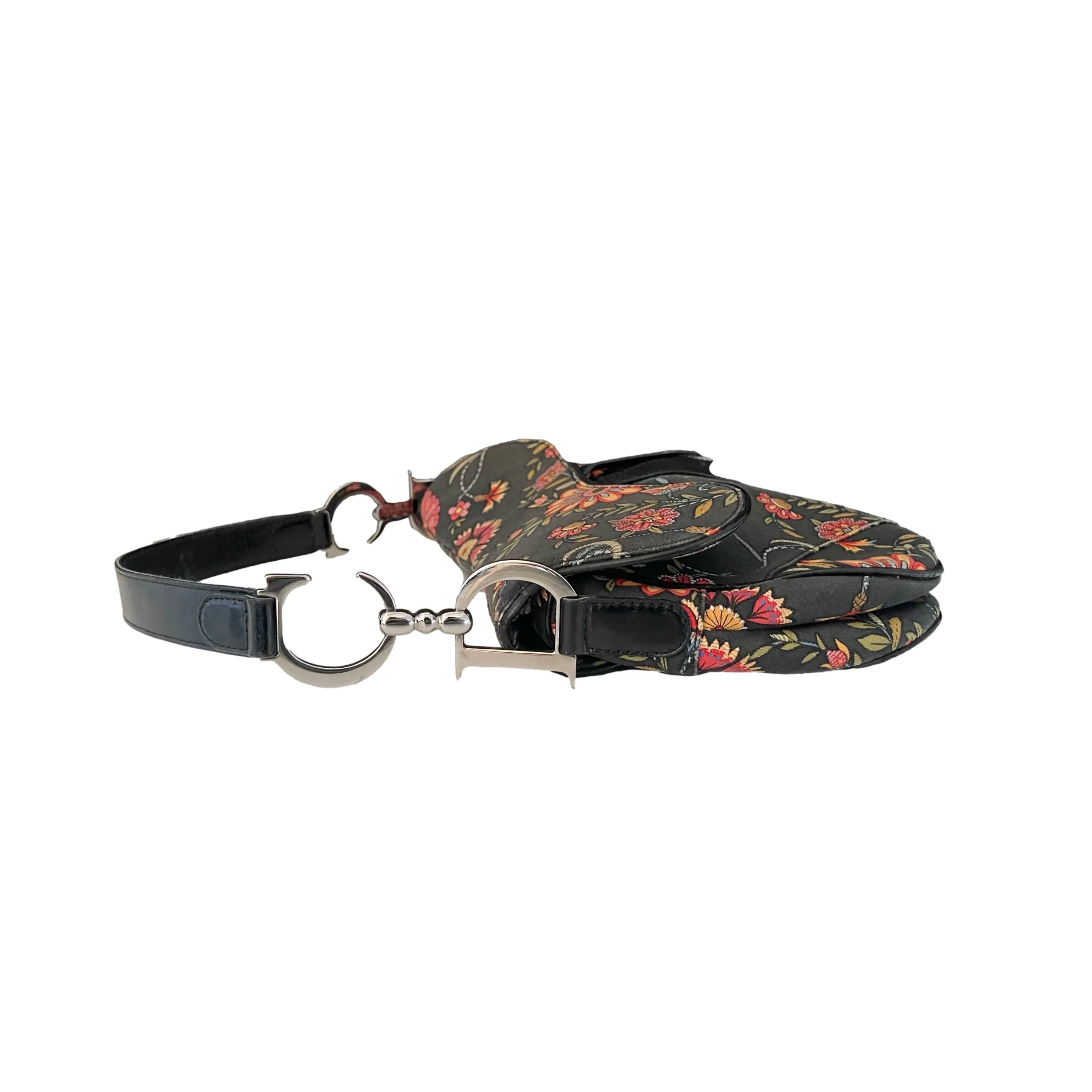 Dior Black Floral Saddle Bag