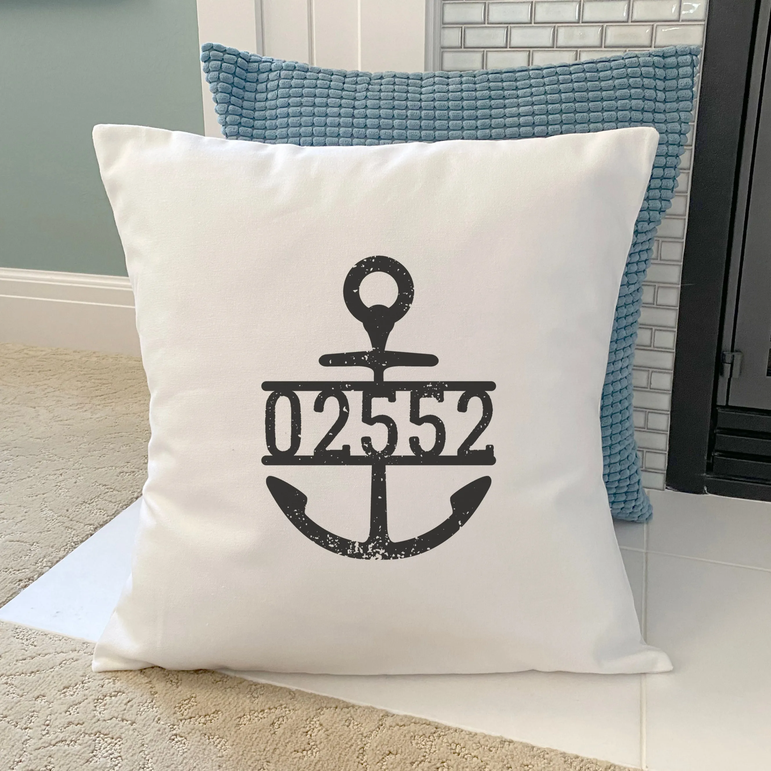 Distressed Anchor w/ Zip Code - Square Canvas Pillow