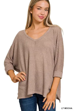 Dolly 3/4 Sleeve Loose Knit Blouse Sm - 3XL in Mocha * on sale *