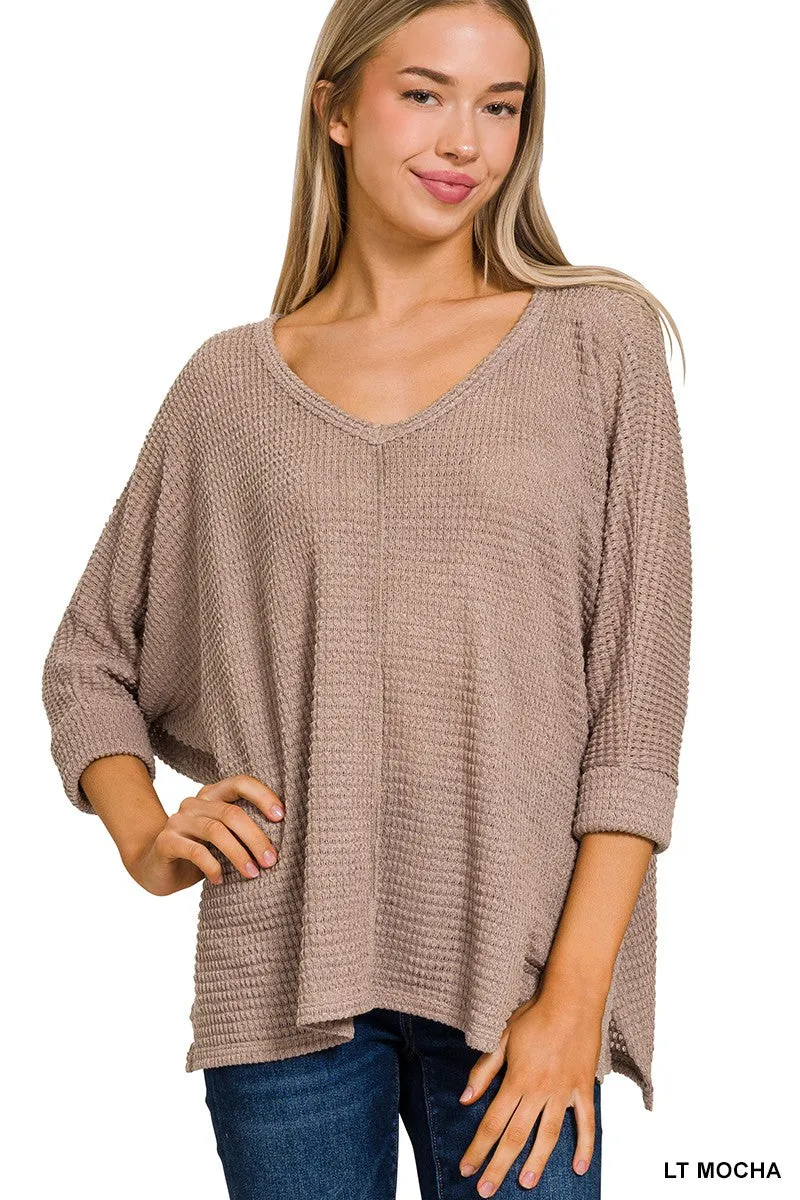 Dolly 3/4 Sleeve Loose Knit Blouse Sm - 3XL in Mocha * on sale *