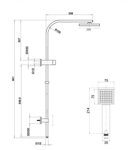 Double Square Shower Column - Handheld Shower & Rainshower Head - ROC20