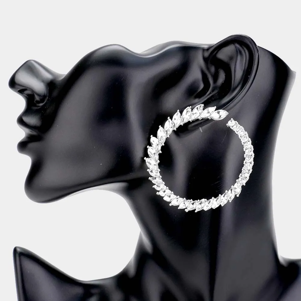 Elegant Clear Marquise Crystal Circle Pageant Earrings on Silver  | Prom Earrings | 478071
