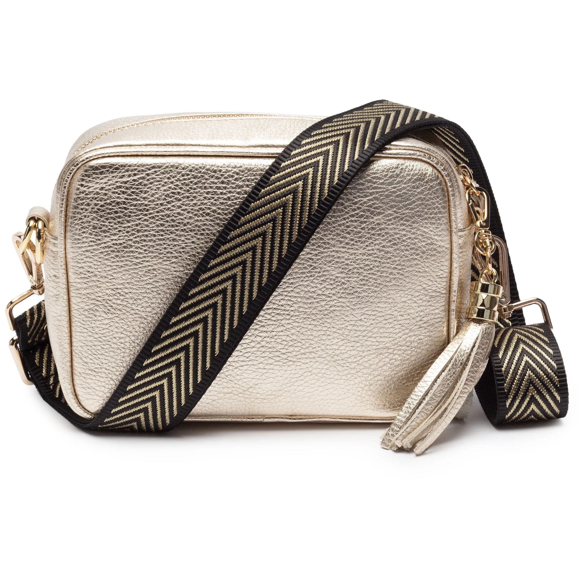 Elie Beaumont Crossbody Strap in Gold Chevron