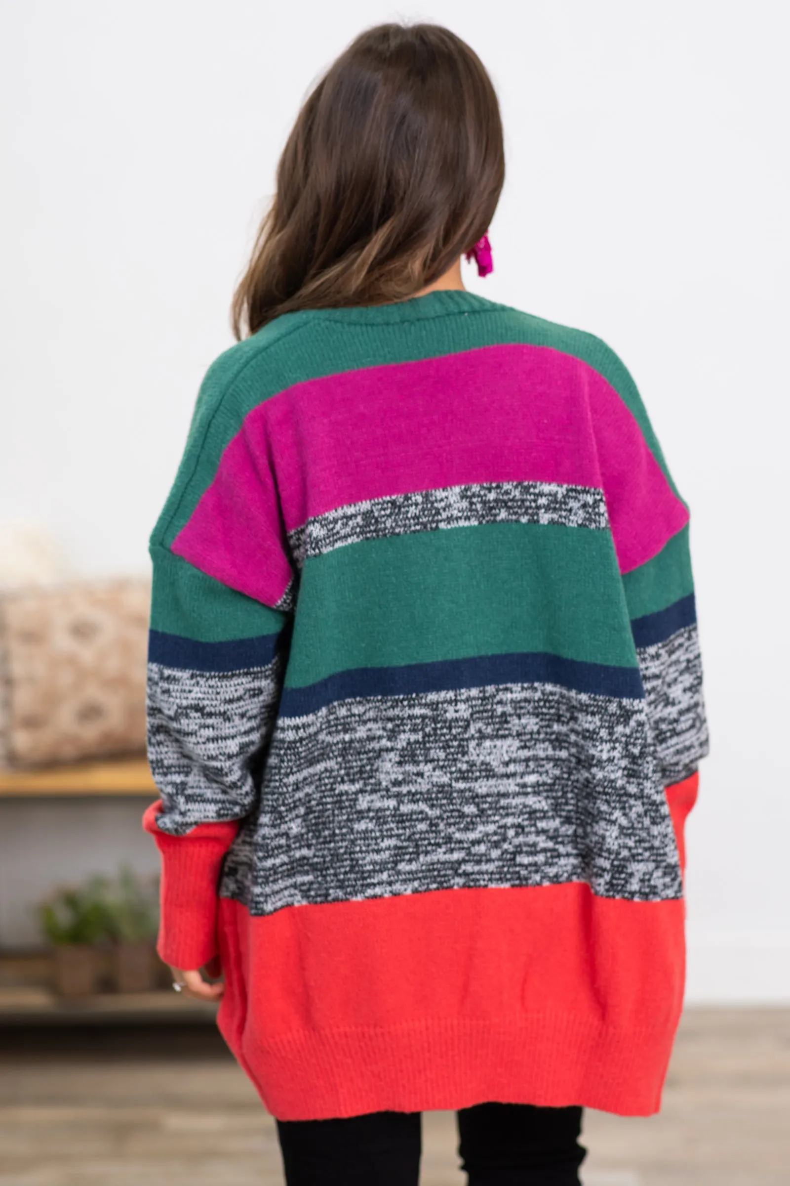 Emerald Green and Fuchsia Colorblock Cardigan