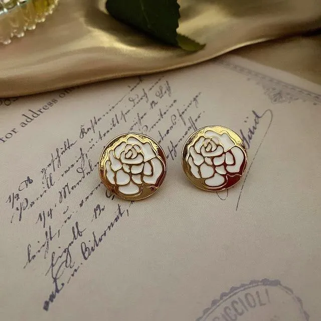 Enamel Pearl Rhinestone Round Stud Earrings