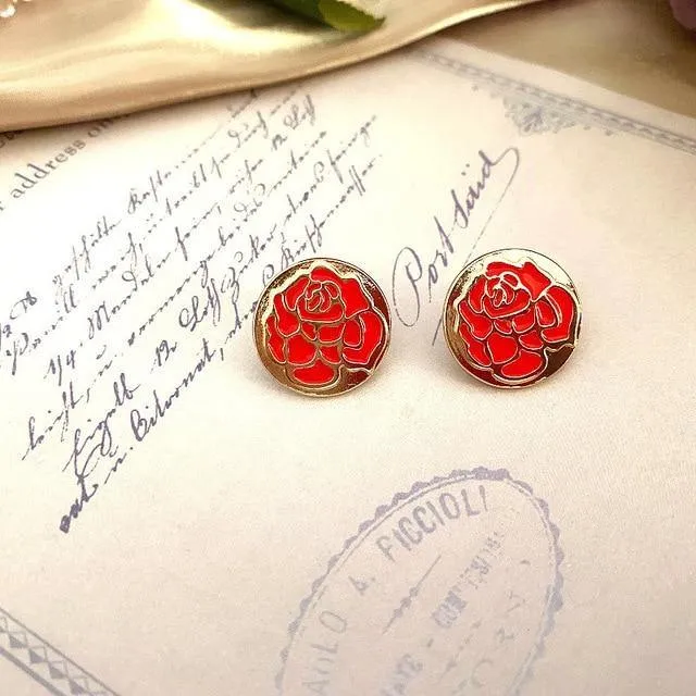 Enamel Pearl Rhinestone Round Stud Earrings