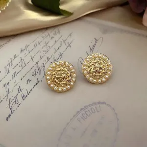 Enamel Pearl Rhinestone Round Stud Earrings