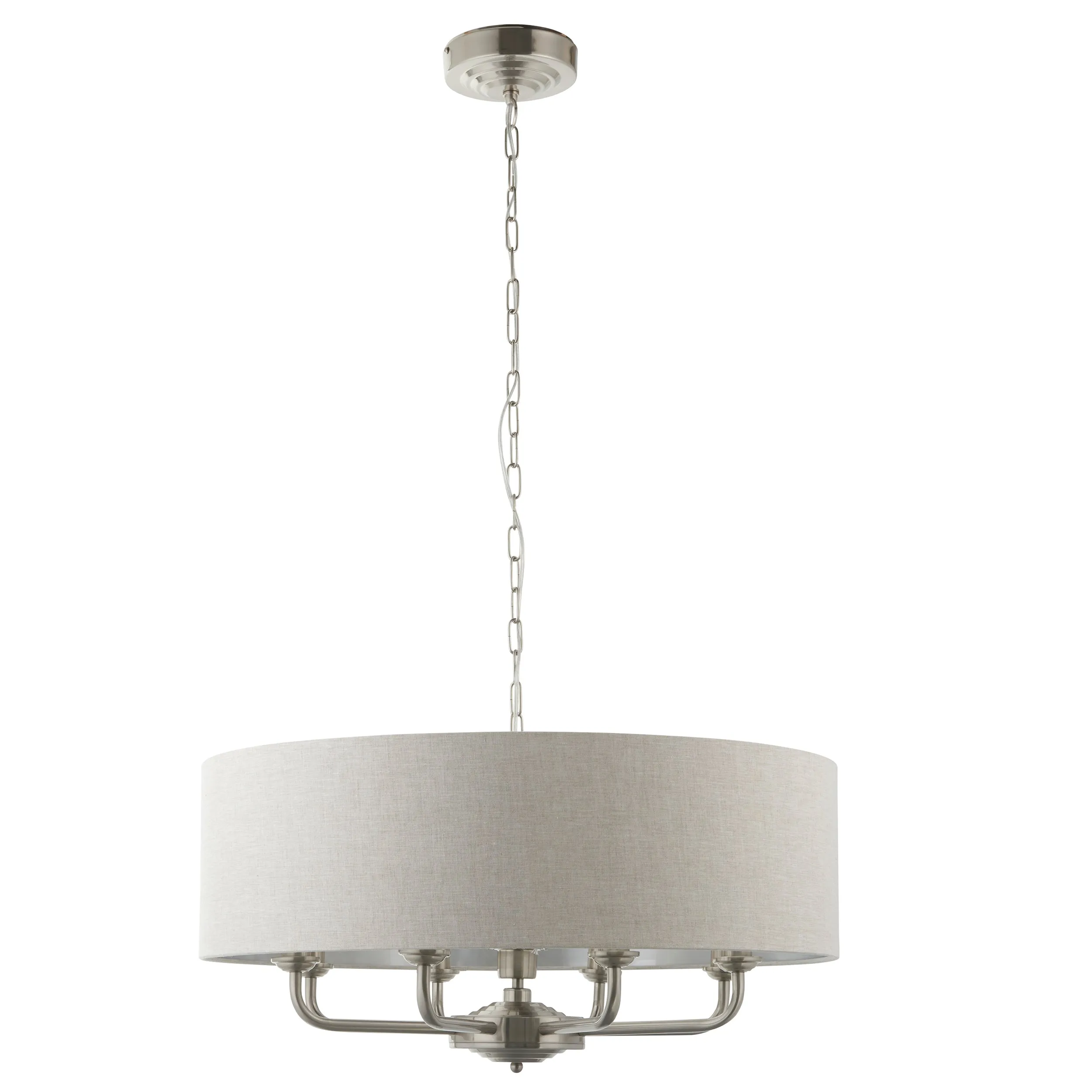 Endon 99152 Highclere 8lt Pendant Brushed chrome plate & natural linen 8 x 40W E14 candle (Required)