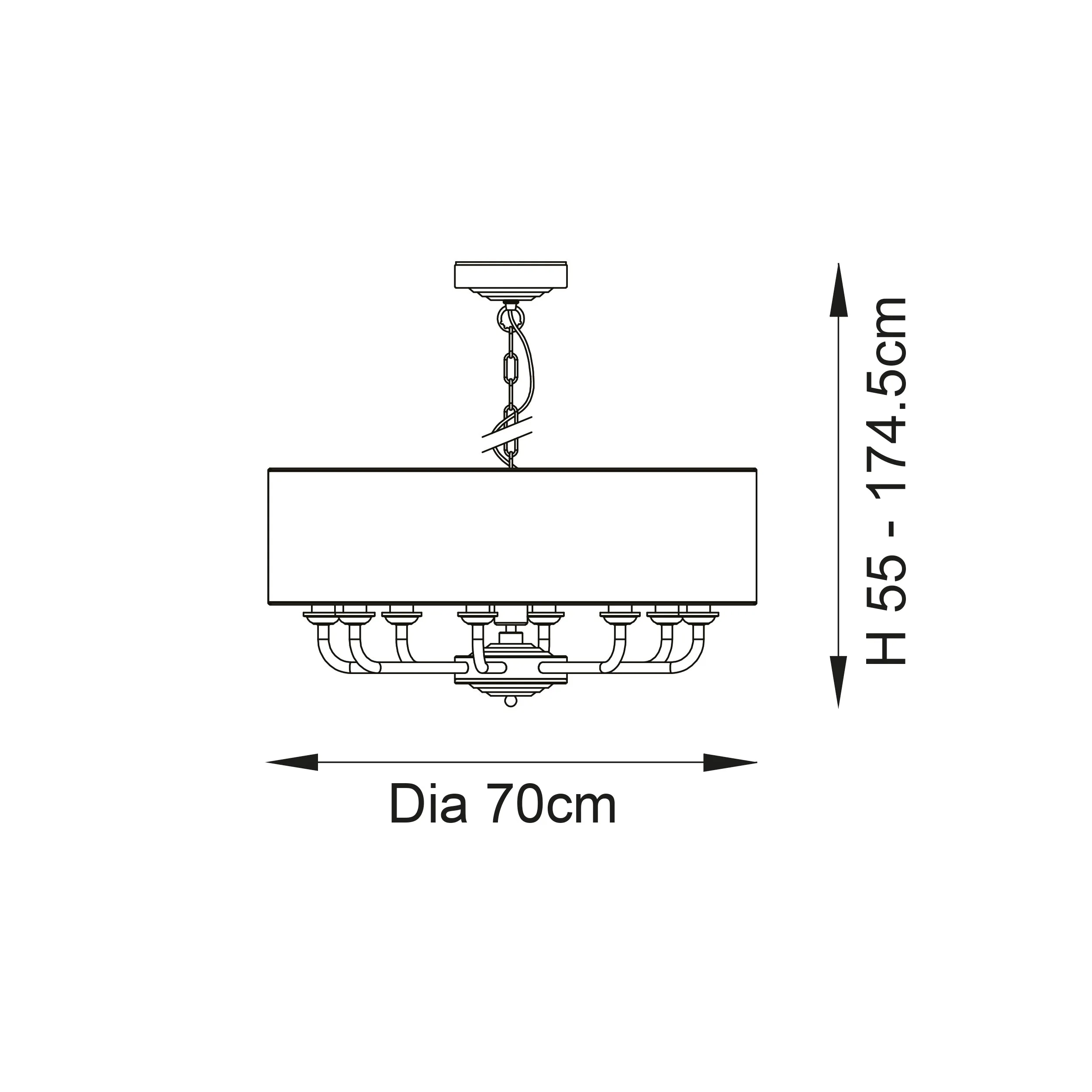 Endon 99152 Highclere 8lt Pendant Brushed chrome plate & natural linen 8 x 40W E14 candle (Required)