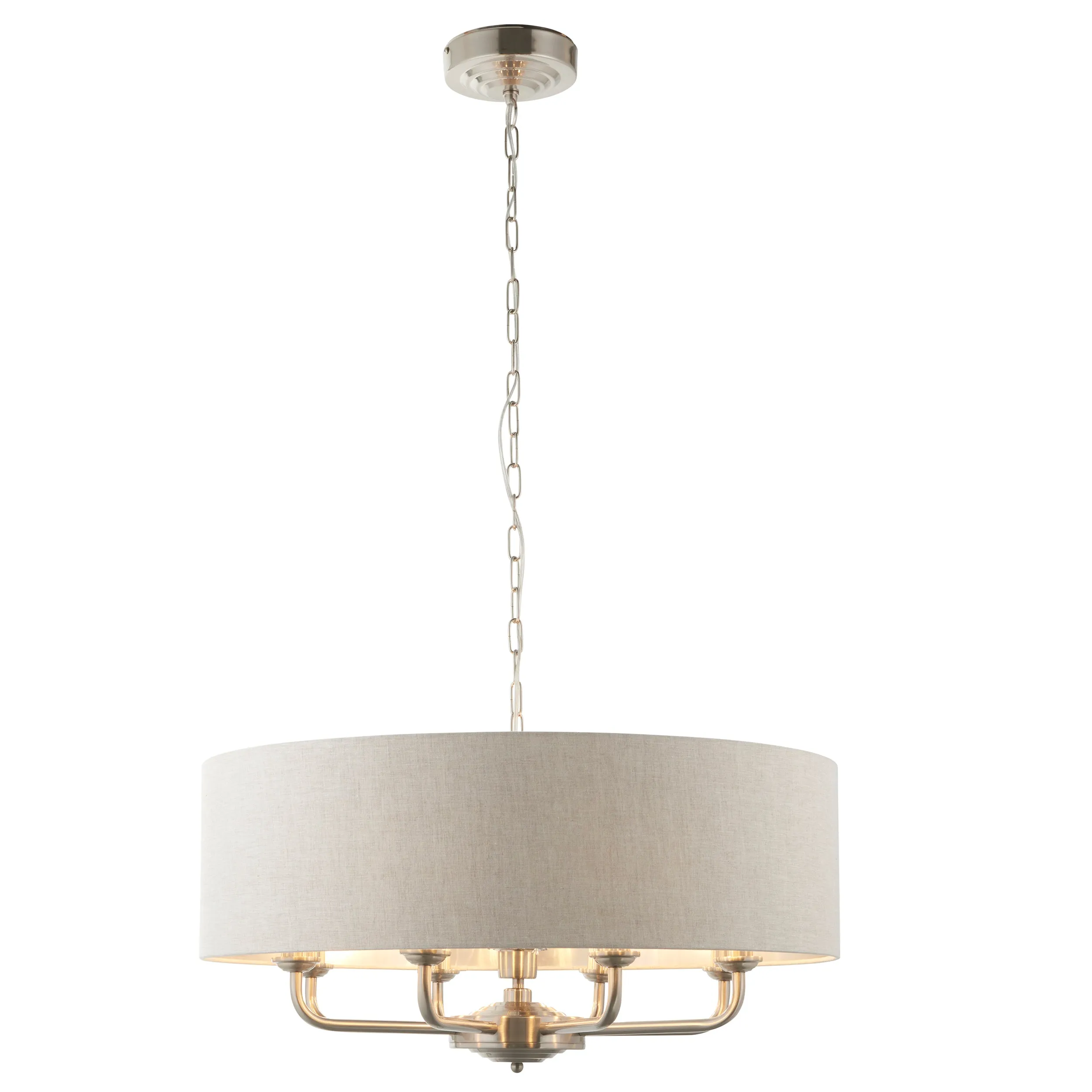 Endon 99152 Highclere 8lt Pendant Brushed chrome plate & natural linen 8 x 40W E14 candle (Required)