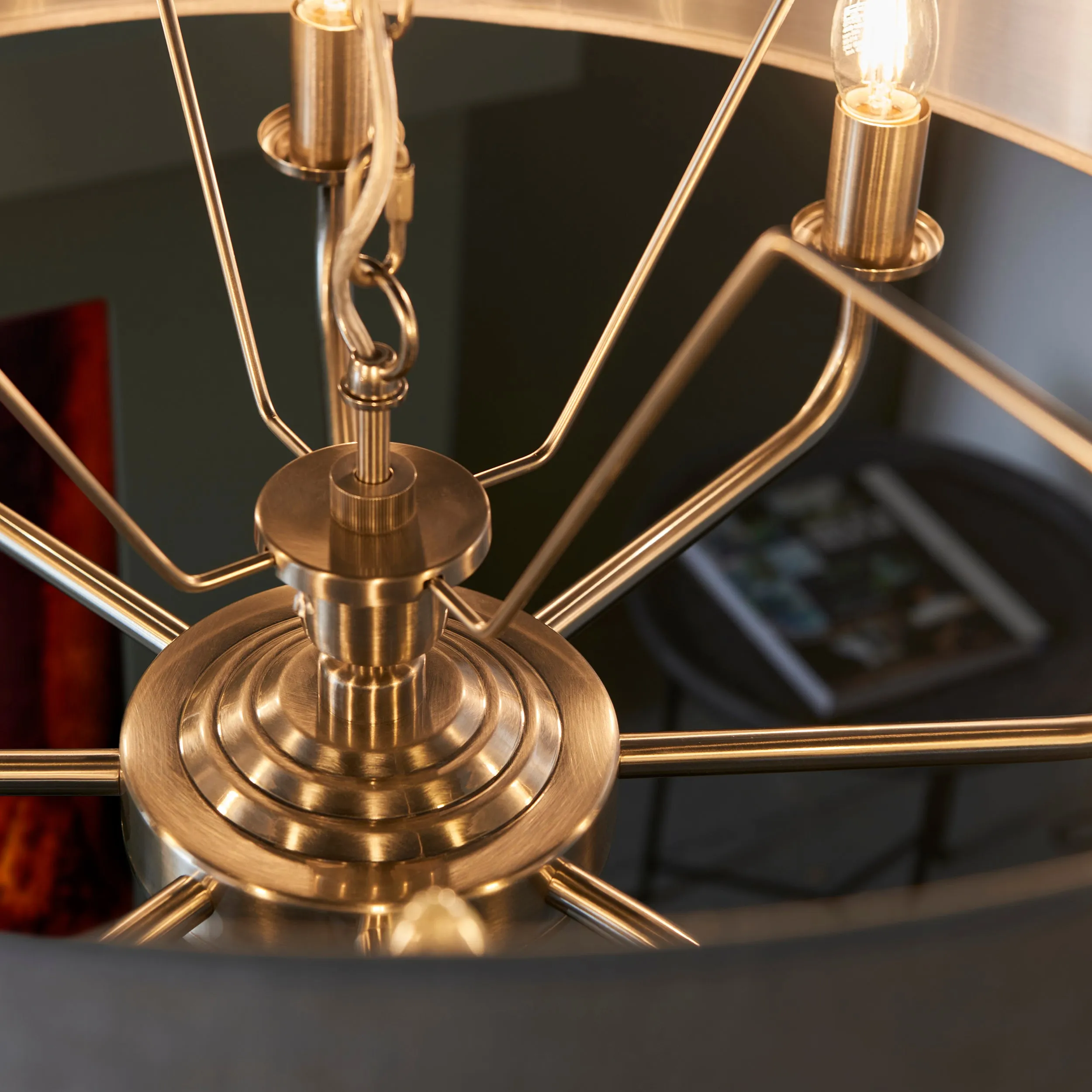 Endon 99152 Highclere 8lt Pendant Brushed chrome plate & natural linen 8 x 40W E14 candle (Required)