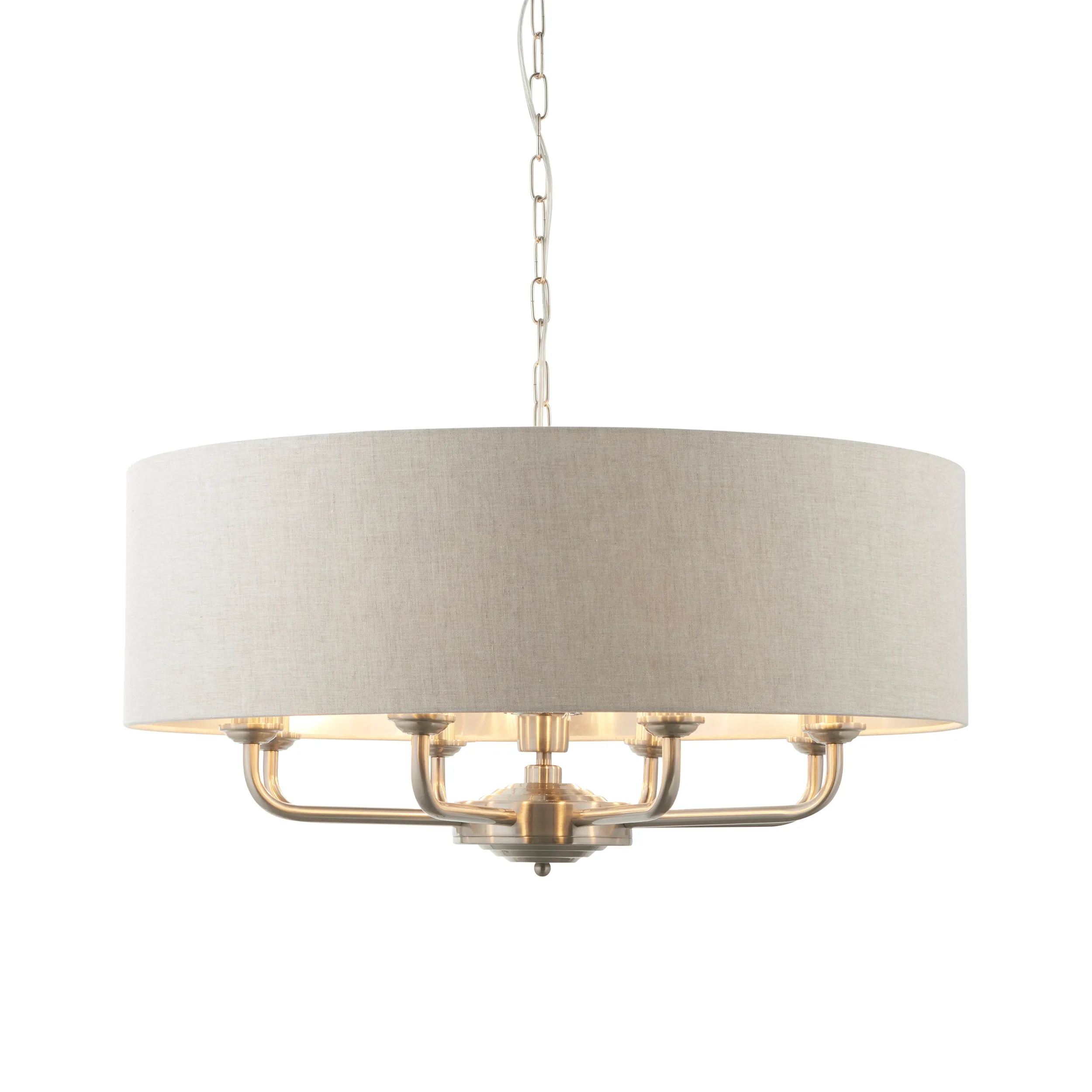 Endon 99152 Highclere 8lt Pendant Brushed chrome plate & natural linen 8 x 40W E14 candle (Required)