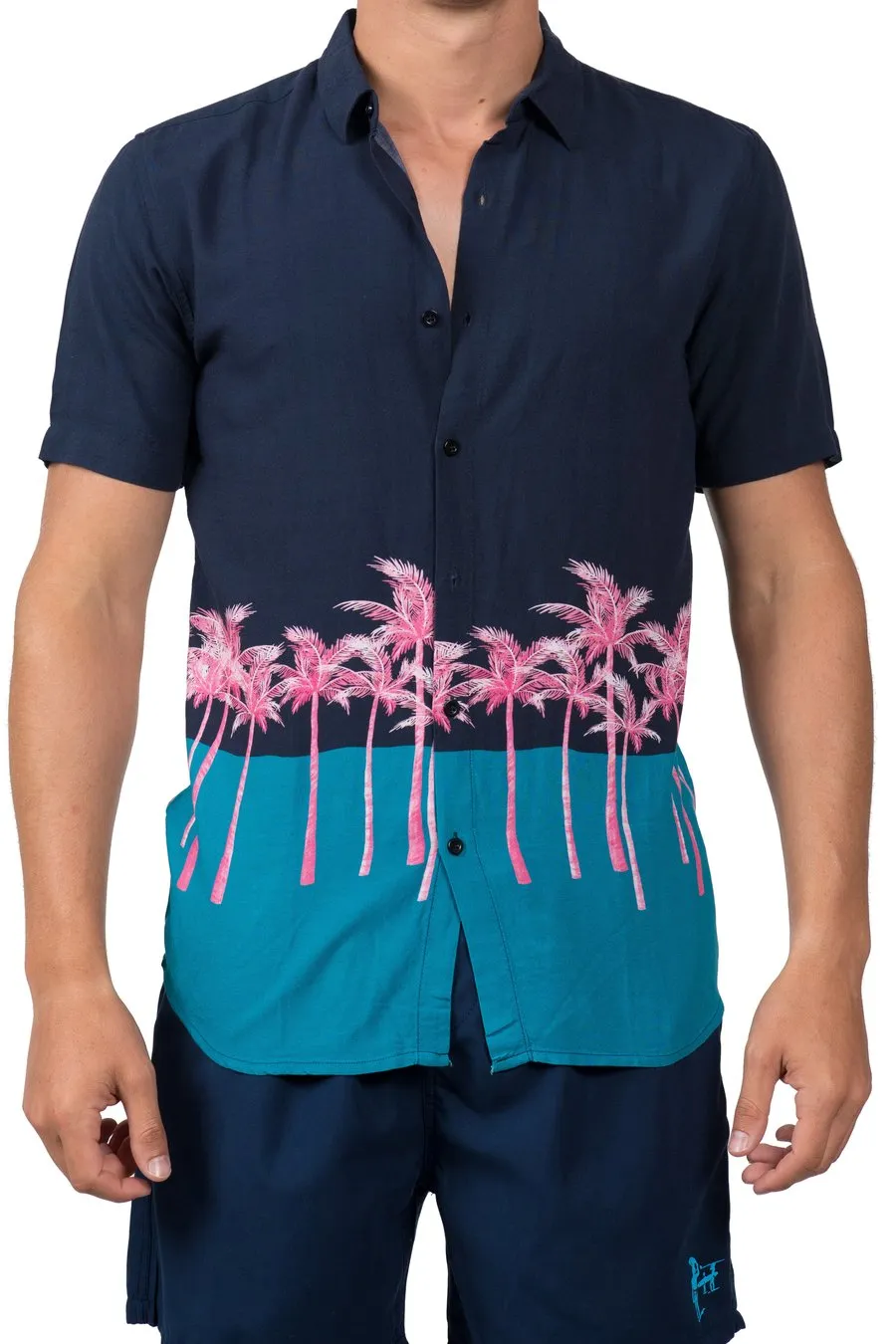 ES COLORBLOCK AND PALM BUTTON UP