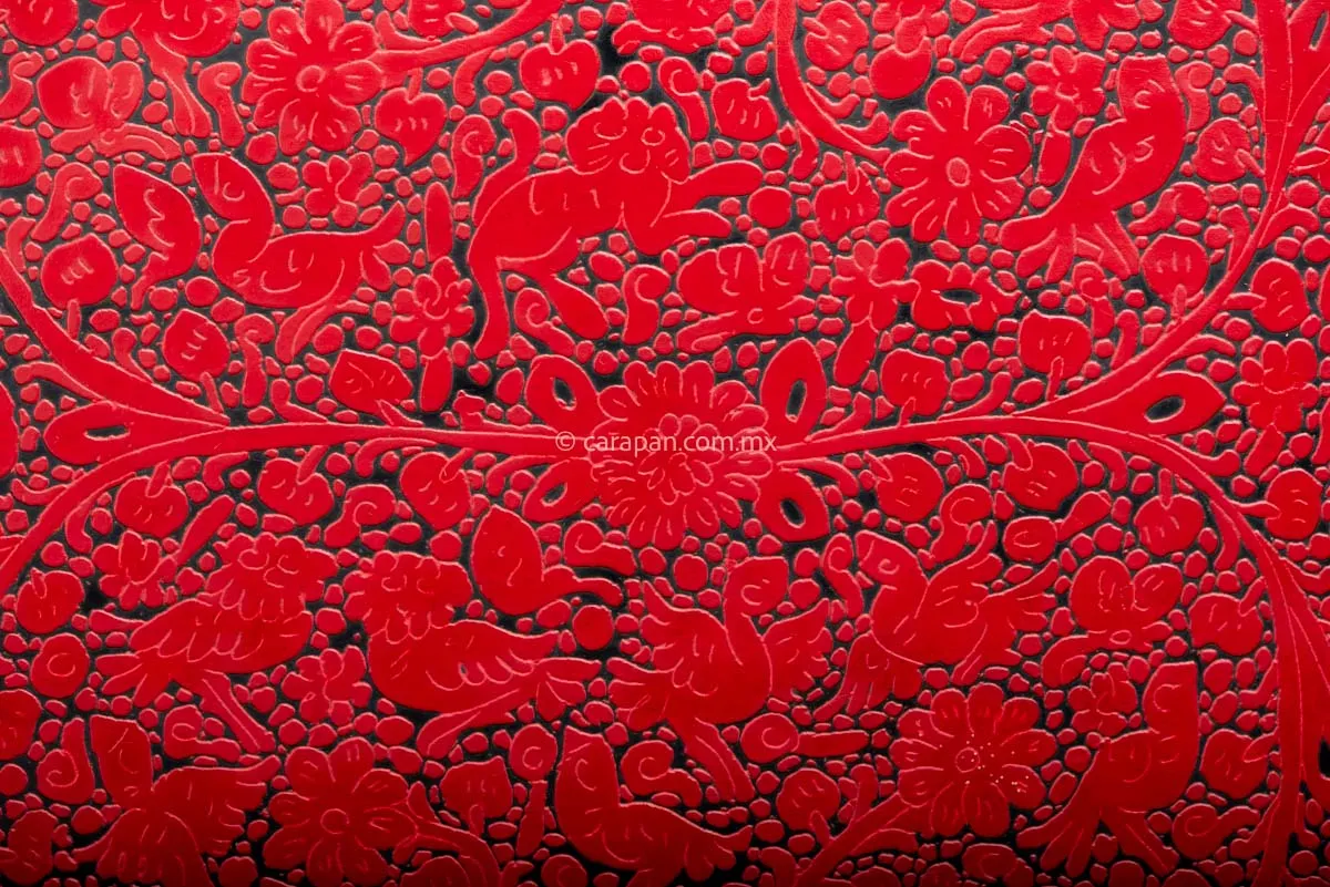 Etched Lacquered Wood Tray Red over Black
