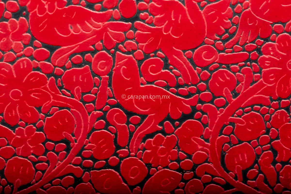 Etched Lacquered Wood Tray Red over Black