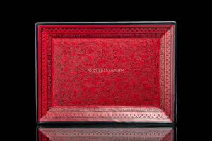Etched Lacquered Wood Tray Red over Black