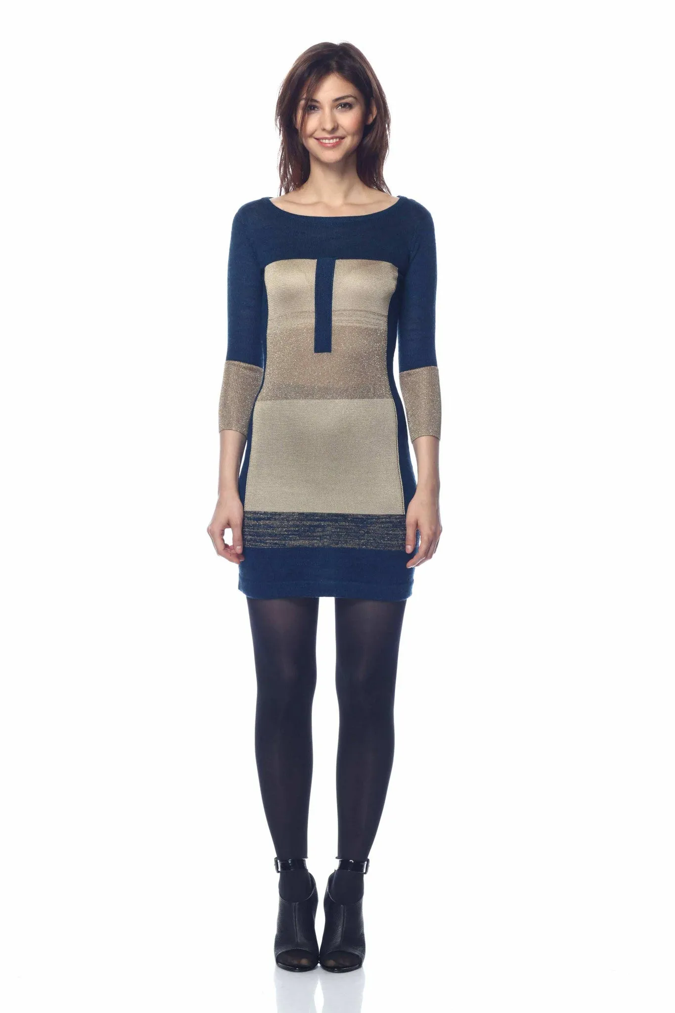 Evelyn Colorblock Knit-Dress - Navy