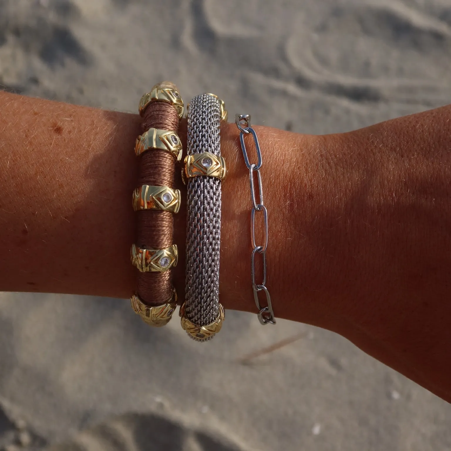 Evil Eye Colorblock Bracelet Tan