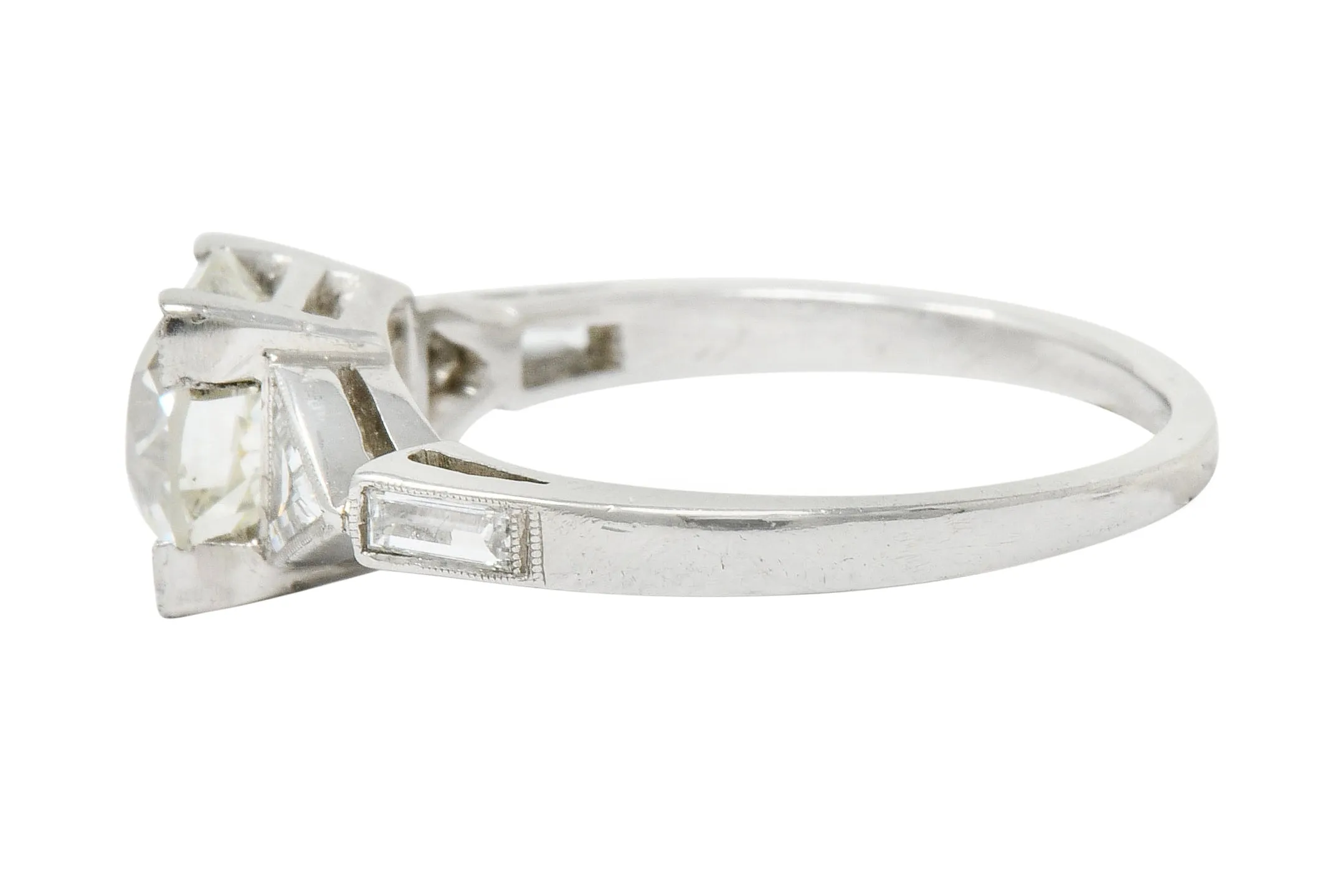 Exquisite Retro 2.08 CTW Diamond Platinum Trillion Engagement Ring GIA