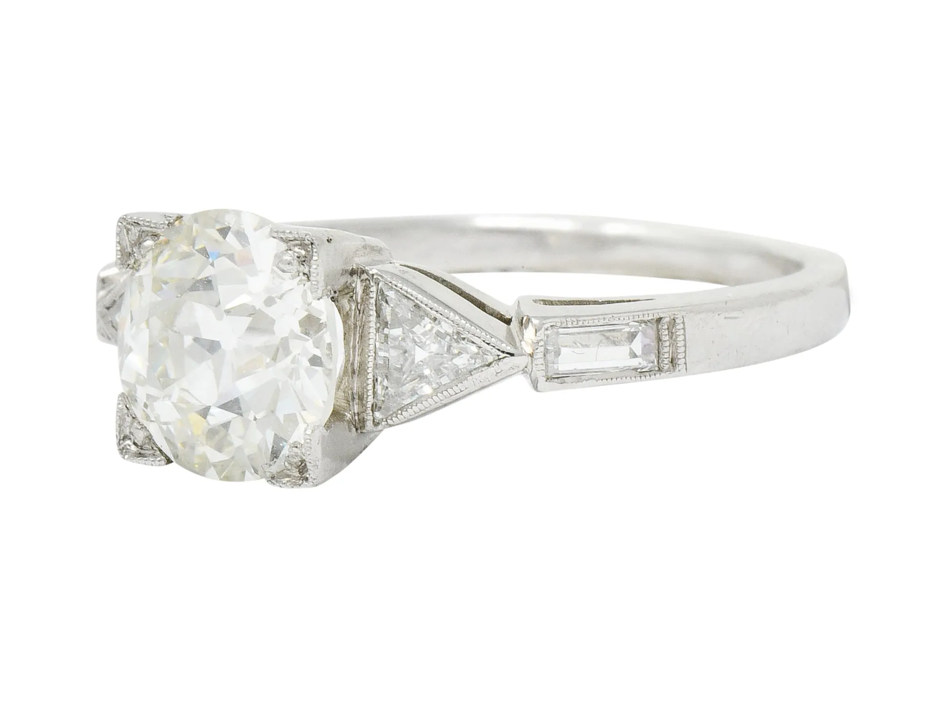 Exquisite Retro 2.08 CTW Diamond Platinum Trillion Engagement Ring GIA