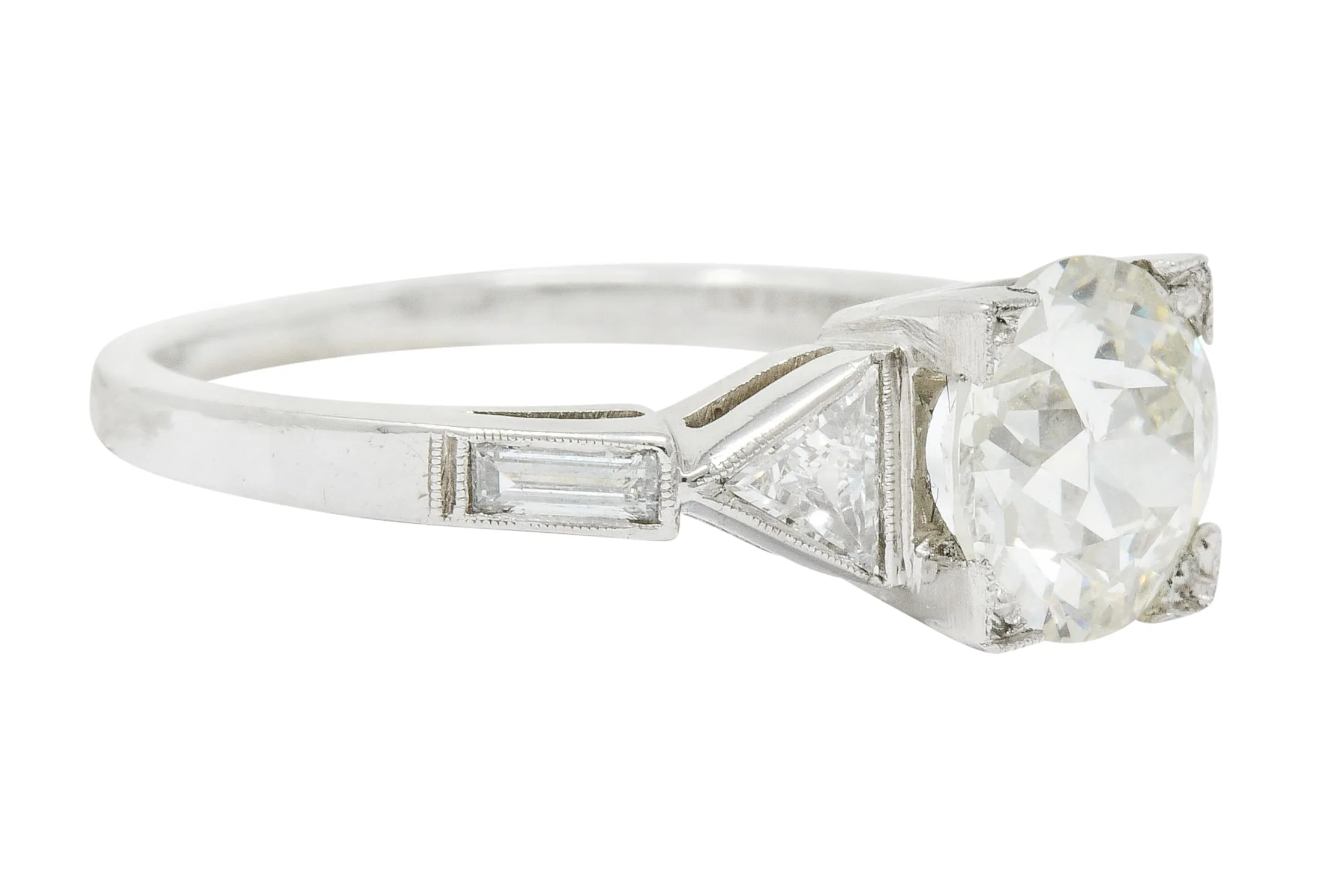 Exquisite Retro 2.08 CTW Diamond Platinum Trillion Engagement Ring GIA