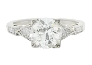 Exquisite Retro 2.08 CTW Diamond Platinum Trillion Engagement Ring GIA
