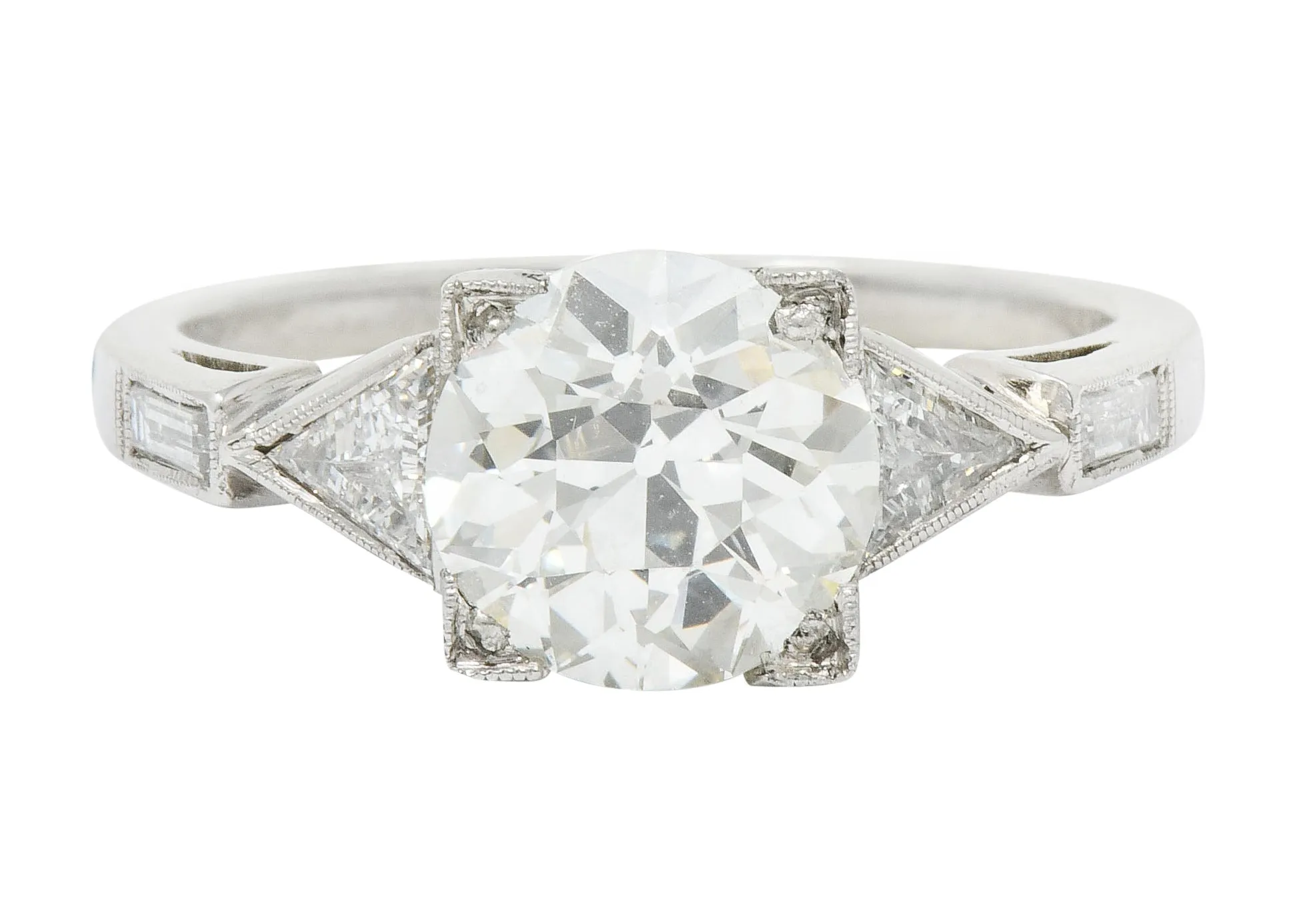 Exquisite Retro 2.08 CTW Diamond Platinum Trillion Engagement Ring GIA