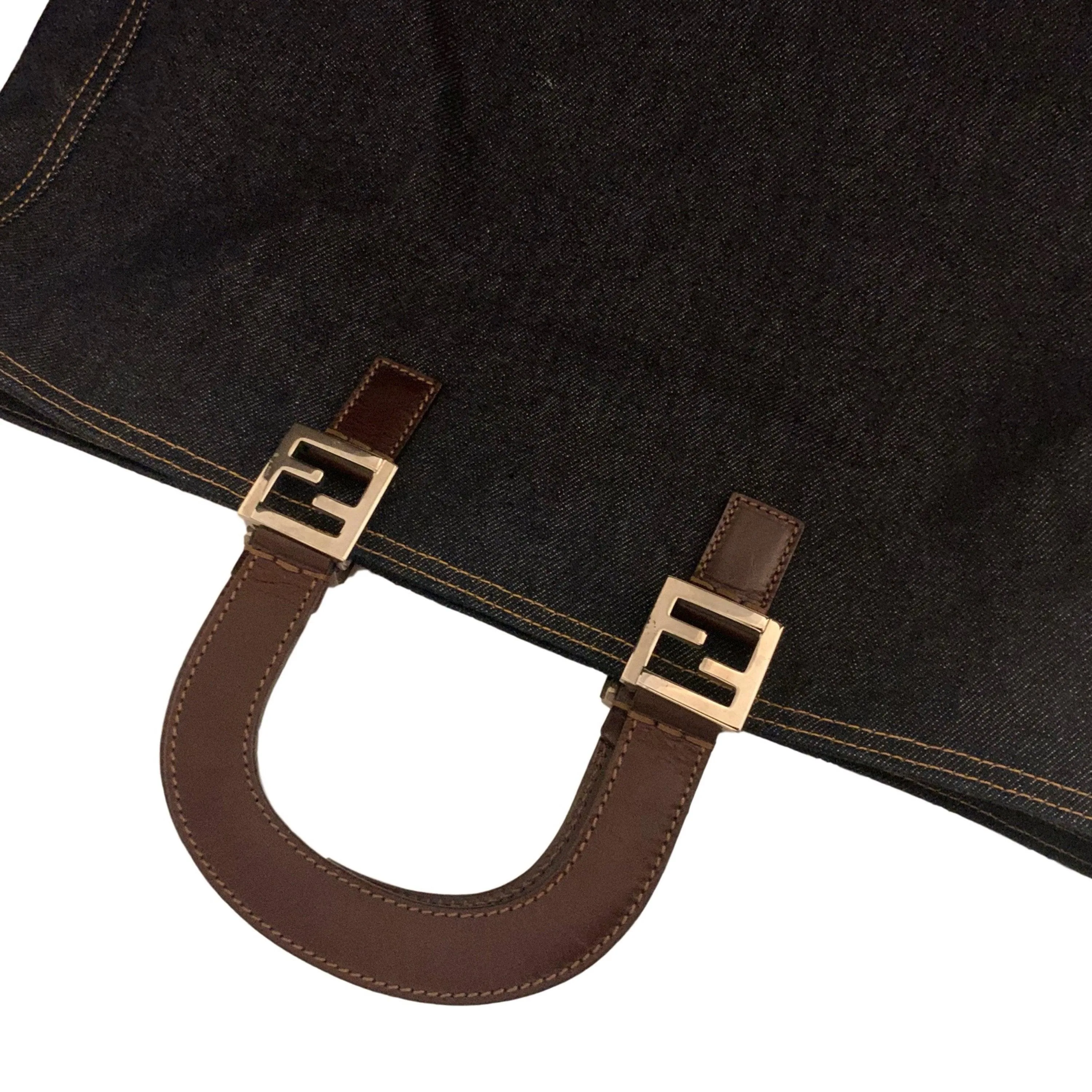 Fendi Denim Logo Large Top Handle Bag