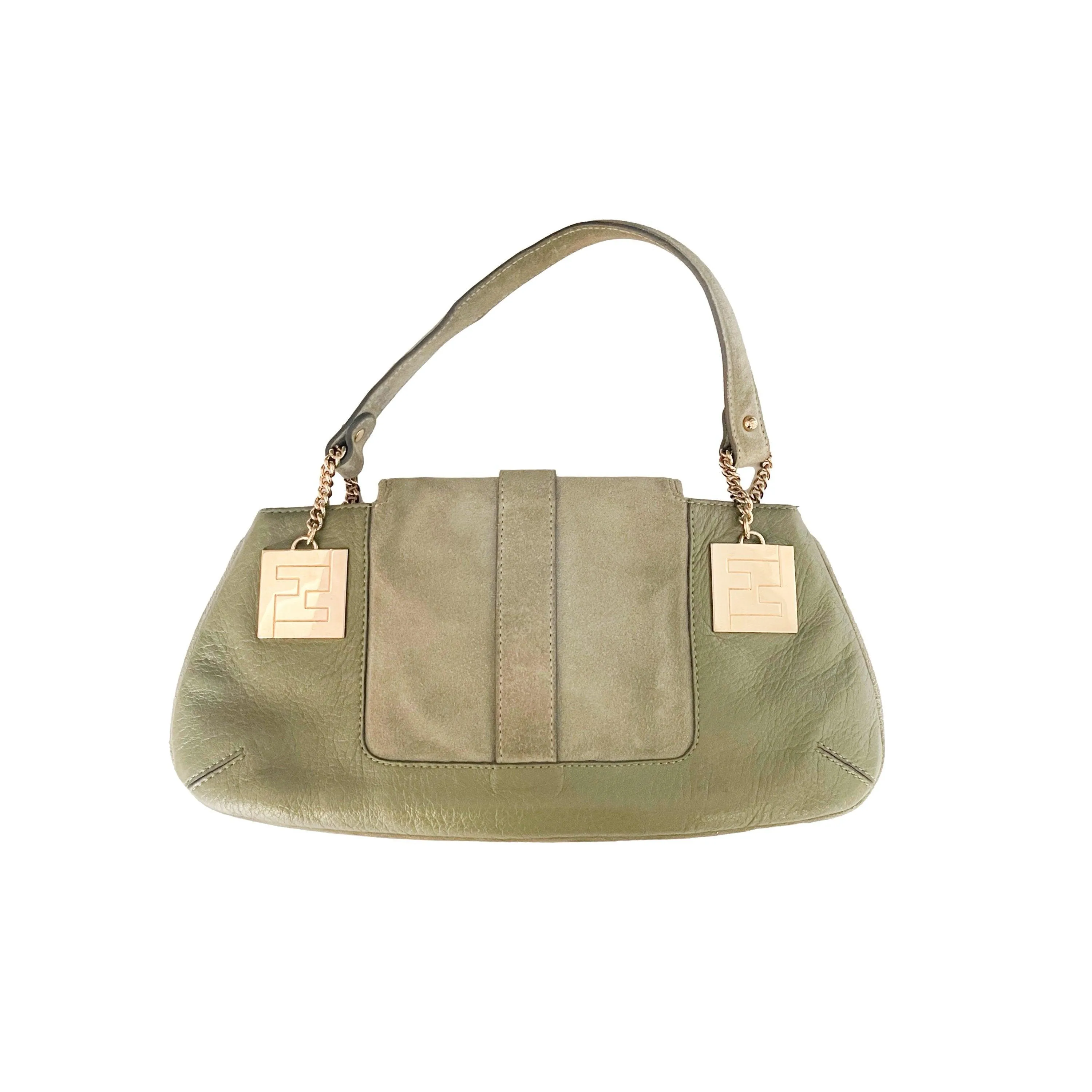 Fendi Green Mixed Media Shoulder Bag