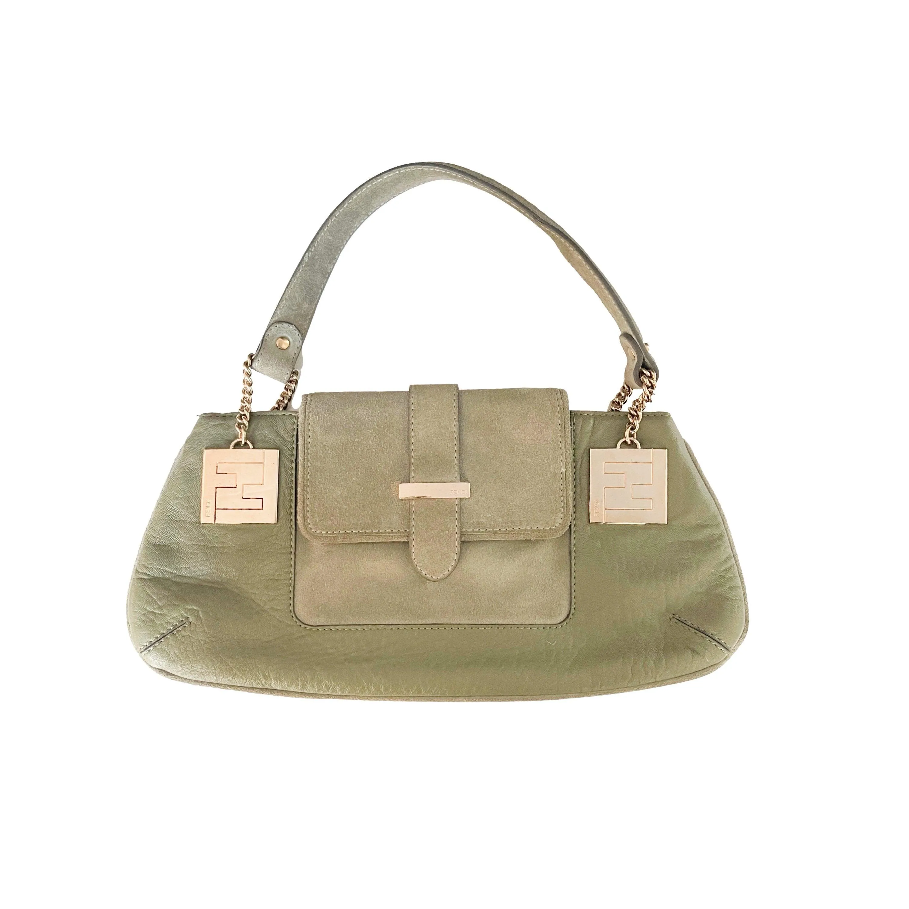 Fendi Green Mixed Media Shoulder Bag