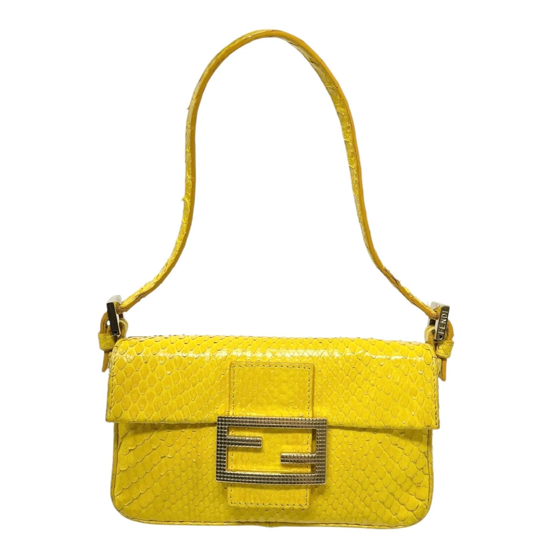 Fendi Yellow Mini Snakeskin Baguette Bag