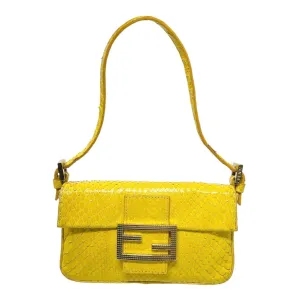 Fendi Yellow Mini Snakeskin Baguette Bag