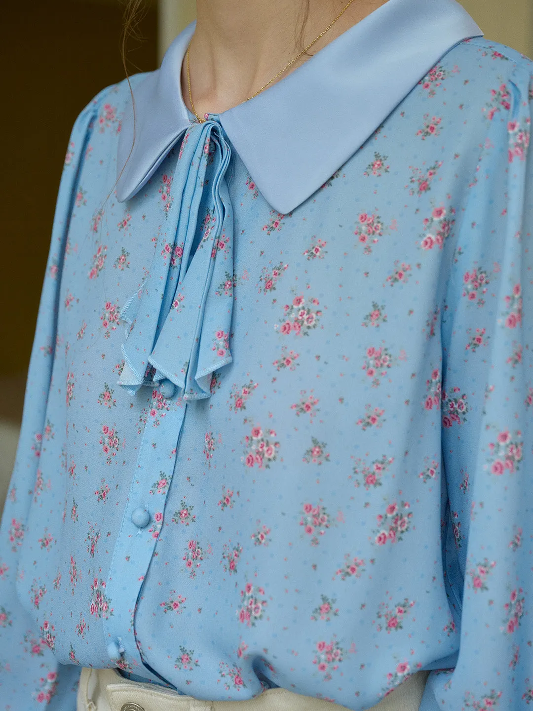 【Final Sale】Alexis Long Sleeve Patchwork Peter Pan Collar Embroidery Casual Blouse