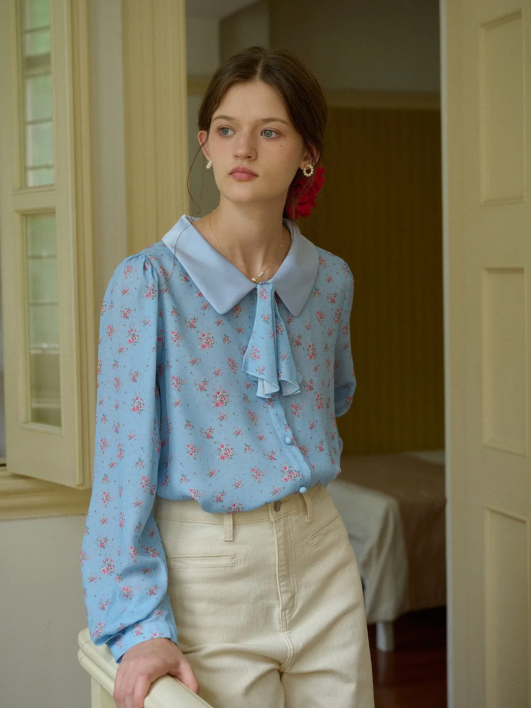 【Final Sale】Alexis Long Sleeve Patchwork Peter Pan Collar Embroidery Casual Blouse