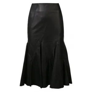 Flared Godet Leather Skirt