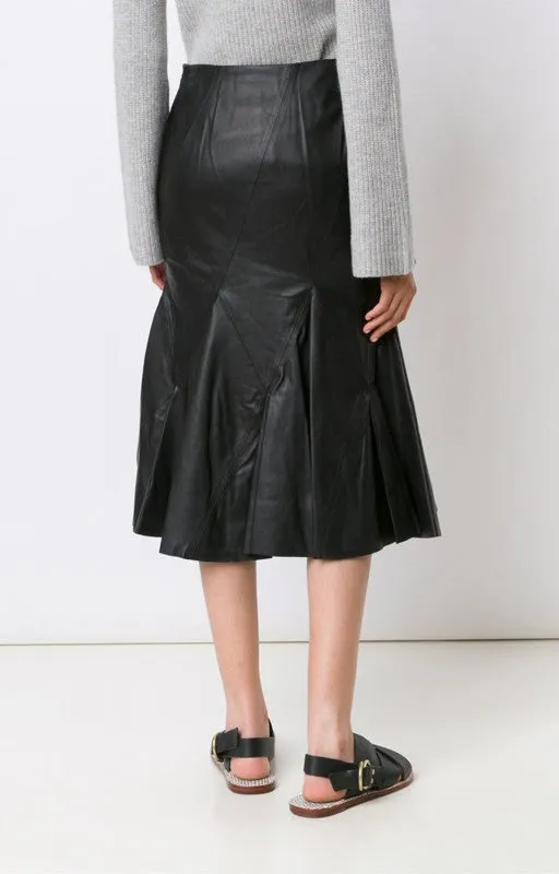 Flared Godet Leather Skirt