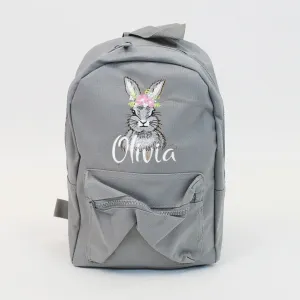 Floral Grey Bunny Personalised Backpack - Various  Coloured Backpacks
