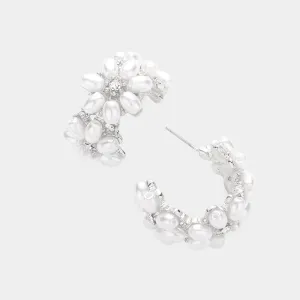 Floral White Pearl Embellished Half Hoop Bridal Earrings | Wedding Earrings | 584135