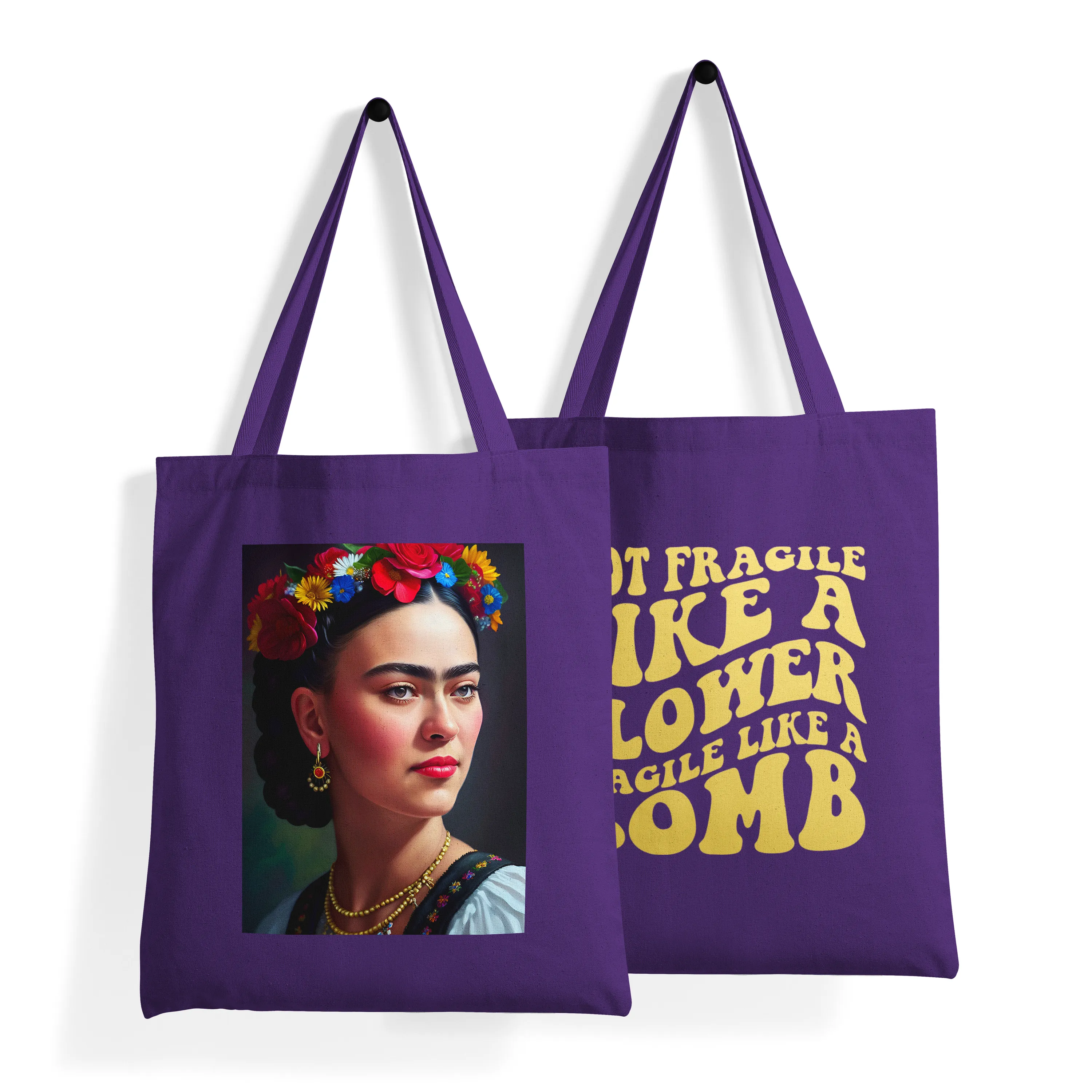 'Frida Kahlo Portrait   Quote' Double-Sided PURPLE Premium Tote Bag