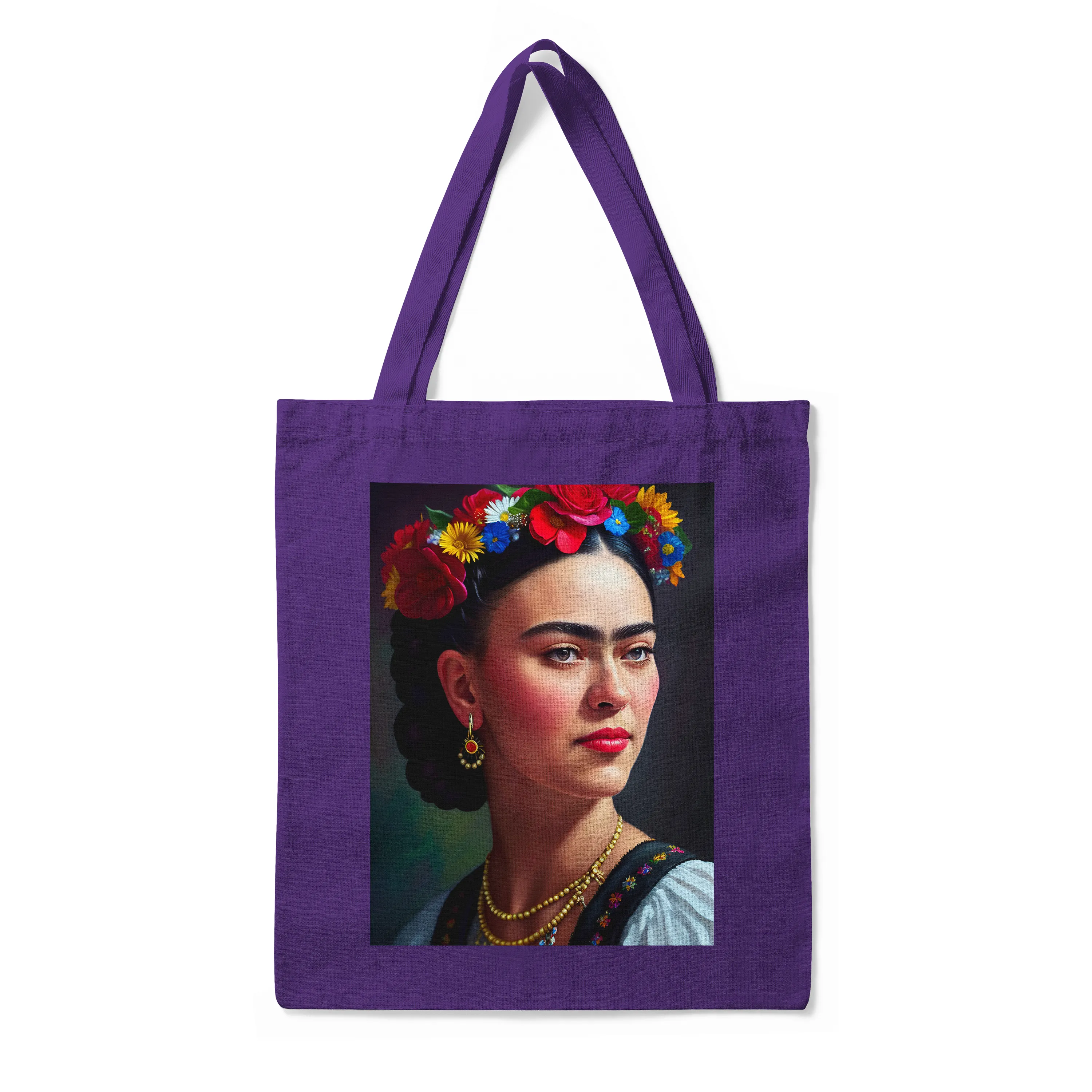 'Frida Kahlo Portrait   Quote' Double-Sided PURPLE Premium Tote Bag