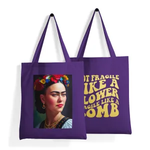 'Frida Kahlo Portrait   Quote' Double-Sided PURPLE Premium Tote Bag