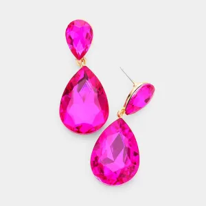 Fuchsia Crystal Double Teardrop Pageant Earrings for Little Girls | 444362