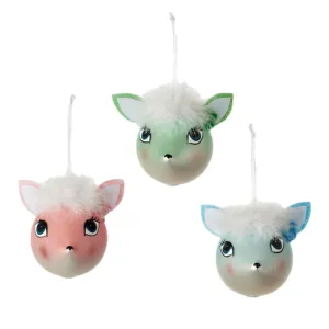Fuzzy Top Deer Head Ornaments Set of 3