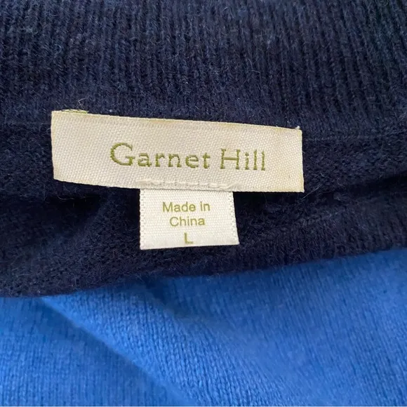 Garnet Hill Women's 100% Cashmere Turtleneck Colorblock Navy Blue Sweater L