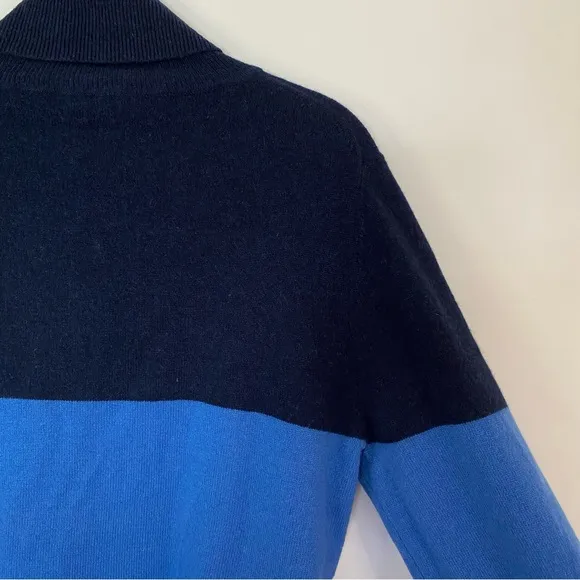Garnet Hill Women's 100% Cashmere Turtleneck Colorblock Navy Blue Sweater L